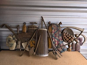 VTG Large Burwood Products Wall Plaque Hanging Axe Pots Butter Churn 46" x 20" - Picture 1 of 8