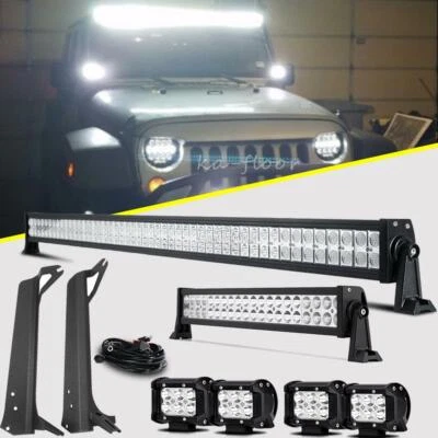 For Jeep Wrangler TJ 97-06 LED Light Bar 50" +4x 4" 18W PODS + Mount Brackets 52 - Image 1 of 4