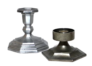 Vintage Candle Holders Pewter Tone Metal Hexagon 2 - Picture 1 of 8