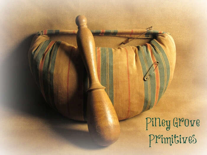 Primitive Inspired Sewing Pin Cushion & Antique Wood Lathe Darning Egg - Image 1 of 3