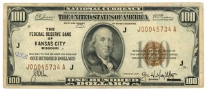 1929 $100 Federal Reserve Bank of Kansas City, Missouri (59809) - Picture 1 of 2