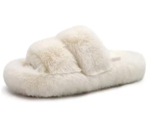 Womens House Slippers Woman Fuzzy Fluff Indoor Slipper Ladies Furry 11 Beige - Picture 1 of 7