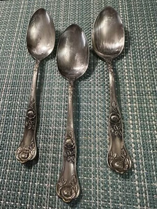 3 Royal Plate Co. Rosalie Beauty Rose Teaspoons 6" Estate Heirlooms - Picture 1 of 11