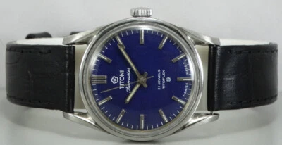 Reloj de pulsera suizo vintage Titoni Airmaster cuerda esfera azul oscuro G418 usado antiguo Foto 1 de 4