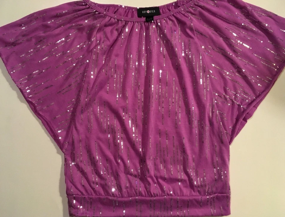 Amy Byer 非常正装春夏紫色银色亮片上衣 XL 16 — 第 1/1 张图片