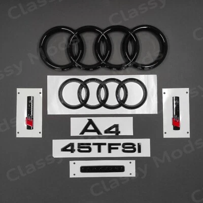 New Audi A4 B9 Emblem Badges SET Front & Rear Gloss Black 2017-2023 - Image 1 of 4