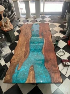 Live Edge Epoxy Resin Dining Table Top Made To Order Handmade Decor Furniture - Picture 1 of 8