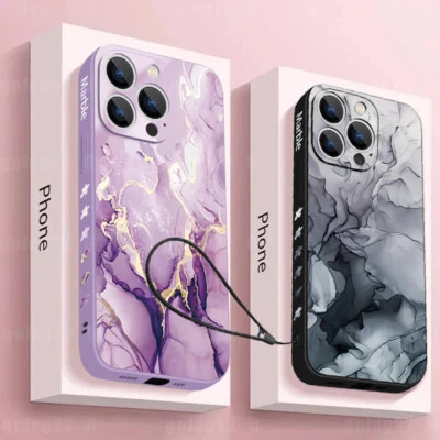 For iPhone 16 15 Pro Max 14 13 12 11 XR 8 ShockProof Marble TPU Phone Case Cover - Image 1 of 4