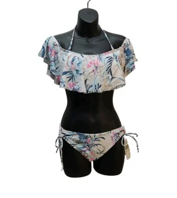 Traje de baño Raisins 2 piezas traje de baño mediano bikini blanco floral fuera del hombro Foto 1 de 4