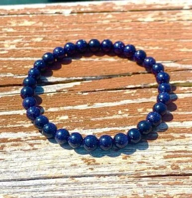 Pulseira de contas de pedra dourada azul 6 mm cura chakra meditação pulseira masculina feminina - Imagem 1 de 4