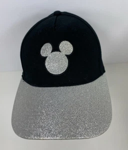 Disney Mickey Mouse Snapback Hat Black Glitter Silver Logo Unisex Size L Cap - Picture 1 of 7