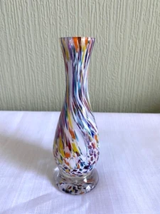 Vintage Langham Art Glass Vase Spatter Glass Norfolk England Etched & Label - Picture 1 of 7
