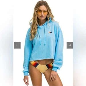 Aviator Nation Bolt Stripe Relaxed Cropped Pullover Hoodie Gr. XS Blau Freizeit - Bild 1 von 11