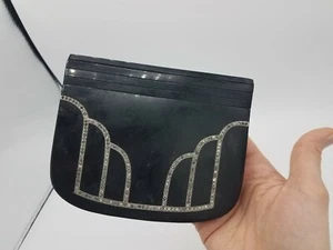 Vintage Art Deco Handtasche Clutch schwarz Lucite Strass klein - Bild 1 von 8