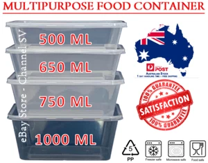 NEW Take away Containers Takeaway Food Plastic Lid Bulk 500ml 650ml 750ml 1000ml - Picture 1 of 5