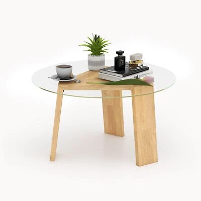 Round Coffee Table Modern Tempered Glass Top Accent Table Sofa Center Table - Image 1 of 4