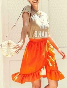 NUEVA FALDA DE LINO J.Crew naranja rojo con volantes BLOGGER 2 nueva con etiquetas $79.50 - Imagen 1 de 4