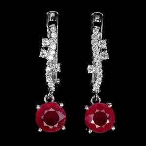 Mother Day 925 Silver Earrings Round Ruby 6mm Topaz Natural Gemstone Jewelry - Picture 1 of 13