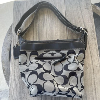 Bolso de Hombro Coach Signature Bucket Mujer Grande Negro Gris Lona F13353 Cartera Foto 1 de 4