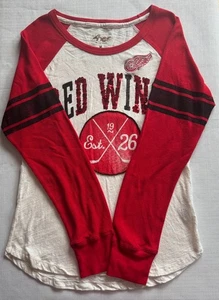 Detroit Red Wings NHL Womens Long Sleeve Top Medium White Red Beaded Sequin VGUC - Picture 1 of 8