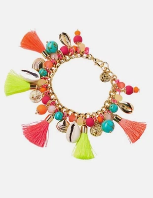 Brazalete Lilly Pulitzer Boho Beach Resort Borla Concha Cuentas Dorado Distintivo Foto 1 de 4