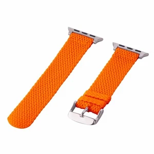 Orange - 2 Piece Perlon Braided Nylon SS Watch Band for 38mm Apple Watch - Picture 1 of 1