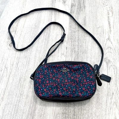 Coach Crossbody Bag Floral Black Red Ranch Nylon Leather Strap - Image 1 of 4
