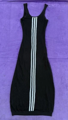Y-3 Yohji Yamamoto Adidas Striped Back Maxi Tank Dress Mesh Black Size S - Image 1 of 4