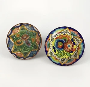 Flosa Redonda Portugal Colorful Floral Set Of 2 Plates 8 in Sgraffiti Folk art - Picture 1 of 10