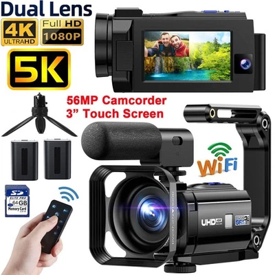 5K Videokamera 56MP Camcorder Doppelobjektiv WiFi IR-Nachtsicht Vlogging Kamera - Bild 1 von 4
