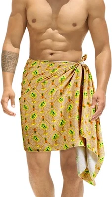LA LEELA Men's Swimwear Beach Summer Pareo Short Sarong One Size Tawny, Palm - Image 1 of 3
