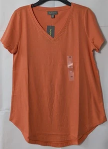 STYLE & CO Women's V-Neck T-Shirt Short Sleeve, Size XS, Sweet Papaya, New - Picture 1 of 6