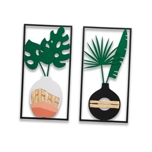 2 Pack Green Plant Metal Framed Wall Art, Modern Farmhouse Home Office Wall - Picture 1 of 8