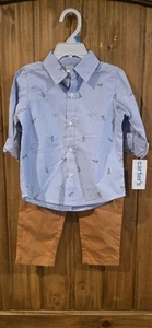 Baby Boy 24 Month Carter's Paper Plane Print Button Down Shirt & Pants Set - Picture 1 of 3