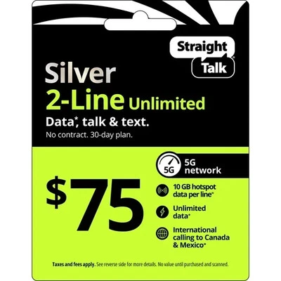 Straight Talk Rob 75 Refill Card 2 LINE Unlimited Talk Plan  30 Day Top Up NOW - Image 1 of 3