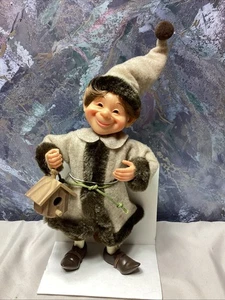 Vintage Karen Didion Originals Weihnachten Wald Pixie ELF 9" Kunstfell & Vogelhaus - Bild 1 von 7