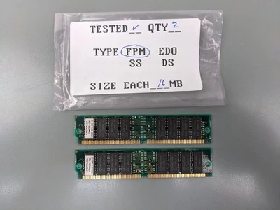 (2) Kingston 16MB FPM SIMMs, 72-pin RAM Memory Sticks (32MB Total) KTM4X32L-70G - Image 1 of 3
