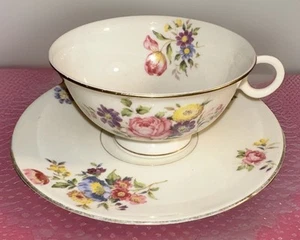 Theodore Haviland Pasadena Cup & Saucer Vintage Made USA Floral Gold Trim VTG - Picture 1 of 12