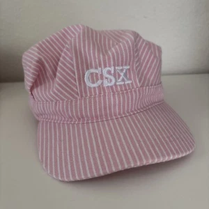 Vintage CSX Train Conductor Hat Pink Railroad Stripe Canvas Cotton Cap Hat - Picture 1 of 5
