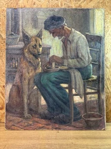 Henri Laleure, oil on panel, two friends, Burgundian painter 20th century - Picture 1 of 9