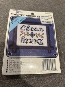 NEW 1990s New Berlin Clean/Dirty 30566 Cross Stitch Kit Kitchen Magnet Vintage - Picture 1 of 3