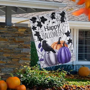 Northlight Calabazas y Cuervo "Feliz Halloween" Exterior Casa Bandera - 40" x 28" - Imagen 1 de 5