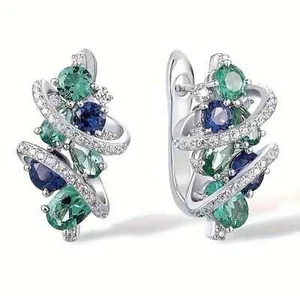 Luxury Green/Blue/Purple Spinel 14K White Gold Plated Cubic Zirconia Earrings - Picture 1 of 28