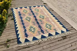 Turkish Kilim Rug 64''x86'' Hand Woven Kayseri Kilim 165x220cm Wool Area Rug - Picture 1 of 7