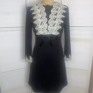 Vintage 60s 70s Handmade Women's Dress Formal Back Polyester w/ Appliques Medium - Picture 1 of 9