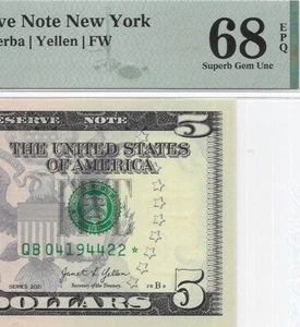 2021 $5 NEW YORK * STAR * ⭐️ FRN. PMG SUPERB GEM Uncirculated 68 EPQ Banknote. - Picture 1 of 3