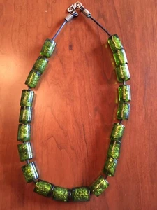 Vintage Large Green Tube Bead Art Glass Necklace - Picture 1 of 2
