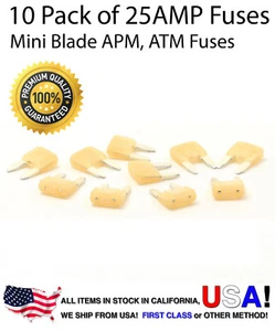 Premium 10 Pack 25 AMP Automotive APM ATM Mini Blade Fuses 25A - Picture 1 of 6