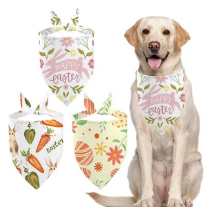 Easter Dog Bandanas 3PCS Floral Dog Scarf Adjustable Triangle Bibs Small Medi... - Picture 1 of 7