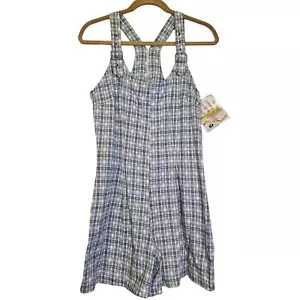 Deadstock Y2K pagliaccetto vintage blu a quadri Energie M grunge fibbia senza fili tasca - Foto 1 di 3